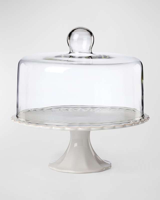 French Pearl Scallop Cake Plate with Dome